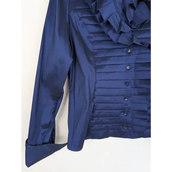 Samuel Dong Blazer Jacket Evening Formal Pleated Ruffle Iridescent Blue Size L - Picture 3 of 11